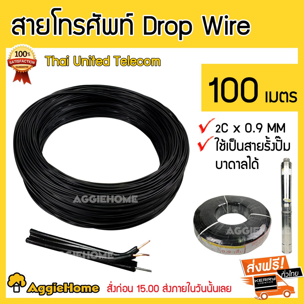 TREETOOLS สายโทรศัพท์ ภายนอก DROP WIRP 2Cx0.9mm 100เมตร THAI United ...