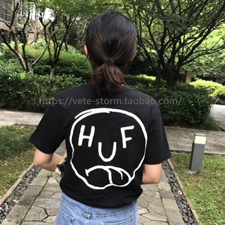 Huf BLAHHH เสื้อยืดแขนสั้น พิมพ์ลายหน้ายิ้ม สําหรับผู้ชาย และผู้หญิง