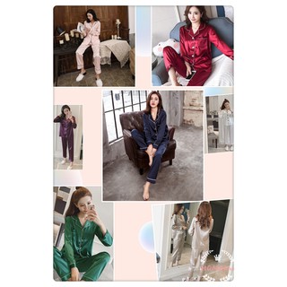 &lt;ราคาที่ดีที่สุดหลายขนาด 7 สี&gt;🔥🔥👍ชุดนอนซาตินผู้หญิงชุดนอนแขนยาวชุดนอนผ้าไหมM-5XLขนาด ทุกคนสามารถสวมใส่
