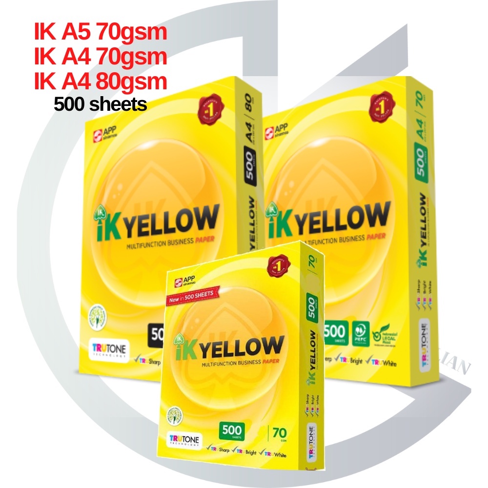 กระดาษ IK สีเหลือง A5 70 แกรม / A4 70แกรม 80แกรม (500แผ่น)