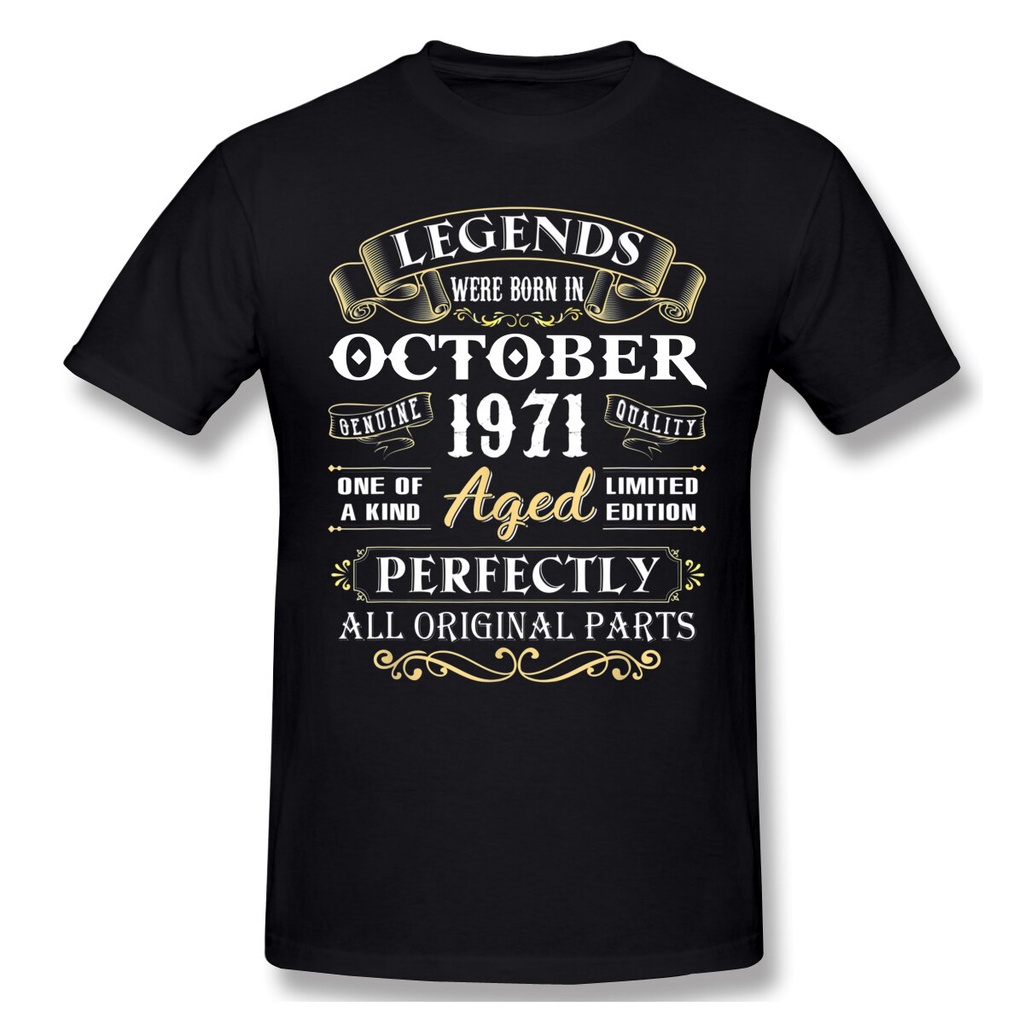 เสื้อยืดแขนสั้น ผ้าฝ้าย พิมพ์ลาย Legends Were Born In October 1971 50th s สไตล์วินเทจ สําหรับผู้ชาย 