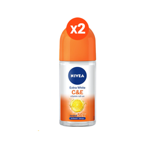 [ส่งฟรี] นีเวีย เอ็กซ์ตร้า ไวท์ ซี แอนด์ อี โรลออน 50 มล. 2 ชิ้น NIVEA Extra White C&E Roll On 50ml. 2 Pcs