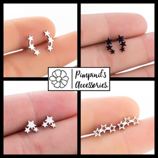 🇹🇭 พร้อมส่ง : ✨ ต่างหูสแตนเลสสไตล์มินิมอลลายดาวสามดวง | Three Stars Minimalist Stainless Stud Earring.