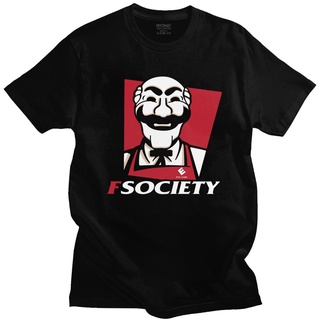 T-shirt  เสื้อยืดแขนสั้นลําลอง ผ้าฝ้าย 100% พิมพ์ลาย Humor Mr Robot FSociety ทรงหลวม สําหรับผู้ชายS-5XL