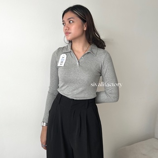 SIVALI INDY Polo Knit Top Longsleeve Shirt Lengan Panjang Atasan Rajut Fit Body | 7711