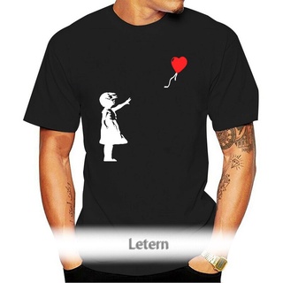 เสื้อยืดผ้าฝ้ายพิมพ์ลายแฟชั่น เสื้อยืด ผ้าฝ้าย 100% พิมพ์ลายกราฟฟิค Kcco Balloon Gi Rl Banksy สําหรับผู้ชาย