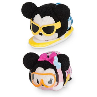 **กล่องไม่สวย** Disney Tsum Tsum Mini 3 1 / 2" Plush Set - Mickey &amp; Minnie - Hawaii