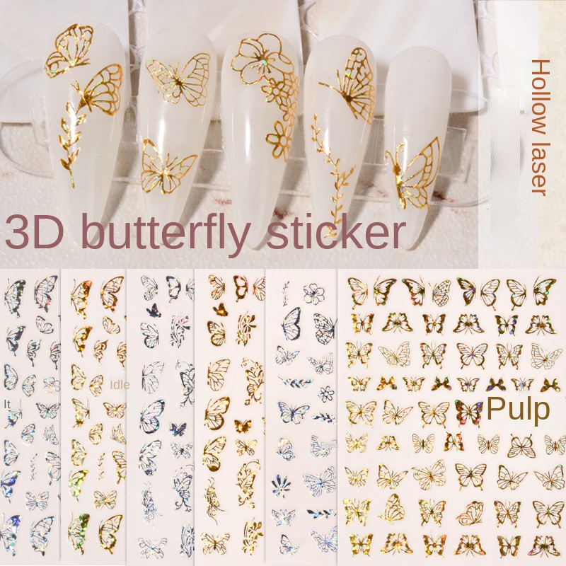 สติกเกอร์เลเซอร์ รูปผีเสื้อ 3 มิติ สไตล์ญี่ปุ่น สําหรับตกแต่งเล็บ
