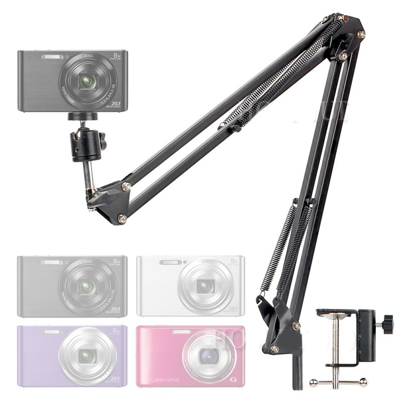 เดสก์ท็อป Suspension Boom Arm ขาตั้งกล้องดิจิตอลกรรไกร Mount Clamp สําหรับ SONY DSC W300 W350 W380 W