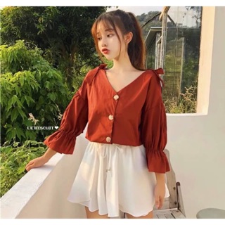 เสื้อเชิ้ตคอวีผูกโบว์