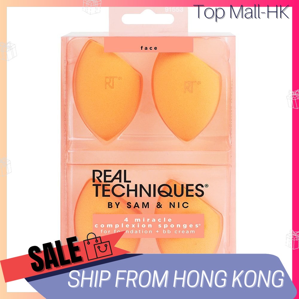 Real Techniques ฟองน้ําแต่งหน้า สําหรับเกลี่ยรองพื้น 4 ชิ้น
