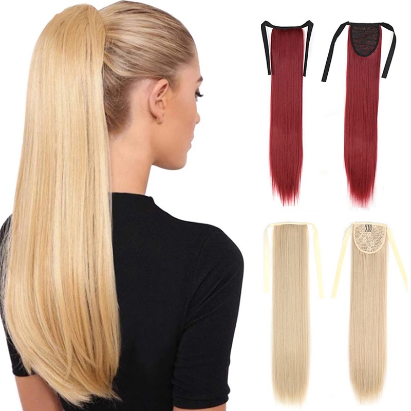 วิกผมหางม้าสีน้ําตาลทองสีเหลืองสําหรับต่อผมหางม้า 22″