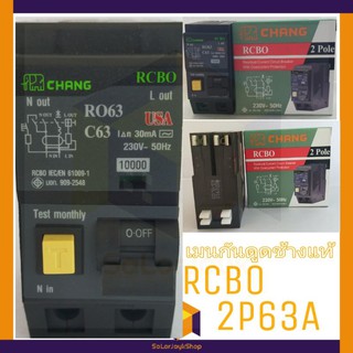 CHANG เมนกันดูดRCBO ตราช้าง เมนเบรกเกอร์กันดูด 2P63A