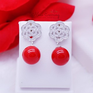 Miss Earring ต่างหูcz ดอกคาเมเลีย ลูกปัดสีแดง อะไหล่เงิน น้ำหนักเบา nickle free พร้อมส่ง