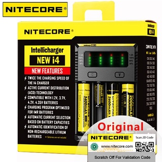 Nitecore เครื่องชาร์จอัจฉริยะ รุ่น New i4 แบบ 4 ช่องสำหรับ 18650 14500 16340 26650 และ Ni - mh (NiCd): AA, AAA, AAAA, C,