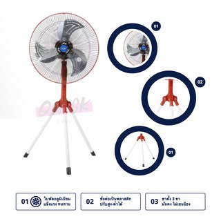 ลมแรงจนปลิว พัดลม 18 นิ้ว 3 ขา อุตสาหกรรม (สีแดง)