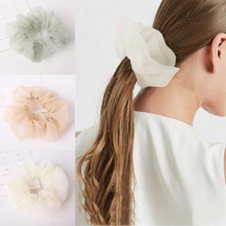 Dream Solid Color Chiffon Mesh Scrunchie Transparent Clear Elastic Hair Rope Hair Tie