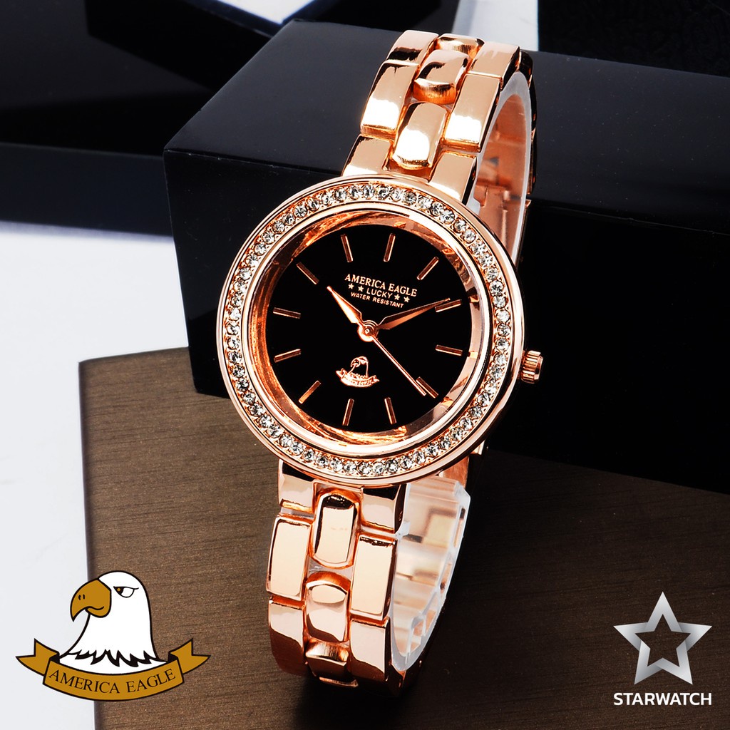 MK AMERICA EAGLE นาฬิกาข้อมือผู้หญิง สายสแตนเลส รุ่น AE105L – PINKGOLD/BLACK