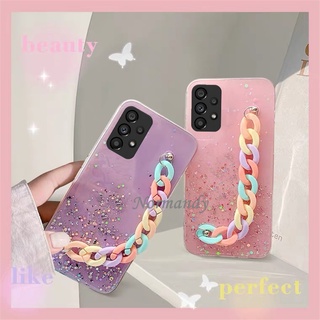 เคสโทรศัพท์ 2022 New Phone Casing Samsung Galaxy A73 A53 A33 A23 A23 LTE A13 M33 M23 5G 4G Sequins Sparkling TPU Softcase Transparent Case Shockproof Protective Cover with Rainbow Bracelet เคส