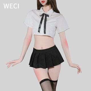 【พร้อมส่ง】Weci ชุดนักเรียนชุดนักเรียนเสื้อเชิ้ตสีขาวสไตล์อังกฤษเซ็กซี่สําหรับผู้หญิง