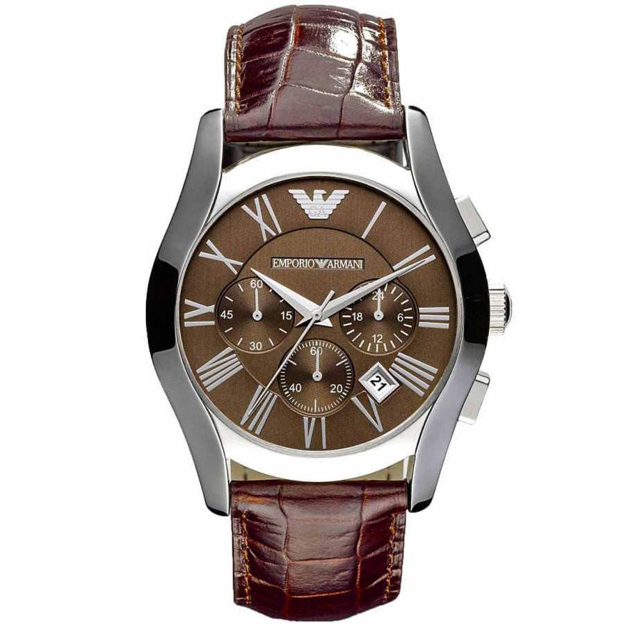 Emporio Armani Men's AR0671 Chronograph Dial Leather Brown Dial Watch