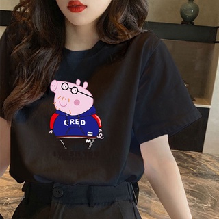 เสื้อโอเวอร์ไซ - CXคอกลมเกาหลีเสื้อยืดขนาดบวกการ์ตูนPeppaรูปแบบหมูพิมพ์เสื้อยืดผ้าฝ้ายเสื้อยืดขนาดใ