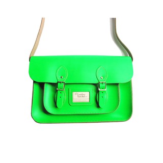 The Leather Satchel Co. หนังแท้จากอังกฤษ Classic 14” สีเขียวสะท้อนแสง Neon Green