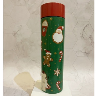 Starbucks Japan Holiday 2021 Stainless Steel Bottle Green 350ml ขวดน้ำสแตนเลสสีเขียวลายคริสมาสต์ มีป้ายครบ พร้อมส่ง!!