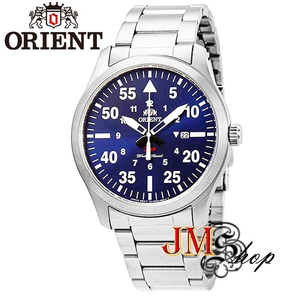 Orient Flight Black Dial นาฬิกาข้อมือผู้ชาย สายสแตนเลส รุ่น FUNG2001D (หน้าปัดน้ำเงินเข้ม/สีกลม)