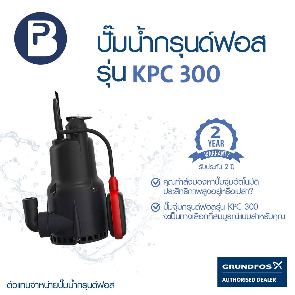 GRUNDFOS ปั๊มน้ำกรุนด์ฟอส รุ่น KPC 300A รับประกัน 2 ปี
