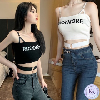 🎏Korea NEW เสื้อสายเดี่ยวแฟชั่น ลาย ROCK MORE สายปรับได้ ผ้าไหมพรม