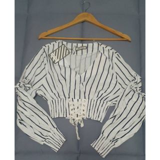 เสื้อครอป ลายริ้วสีกรม