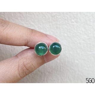 ต่างหูพลอยนิลเขียว เงินแท้92.5% 8mm. Green Onyx Earring Stud