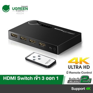 UGREEN รุ่น 40234 กล่องสลับช่องสัญญาณภาพ HDMI Switch 4K Full HD 1080P 3D Compatible