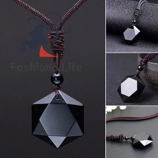 TCXL Black Obsidian Braided Rope Necklace Star of David Solomon Seal Handmade Energy Pendant  Necklace