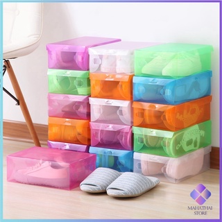 กล่องรองเท้าพับได้ กล่องรองเท้า แผ่นกล่องใส่รองเท้าพลาสติกใส   กล่องจัดระเบียบ Colour Transparent Shoe Box