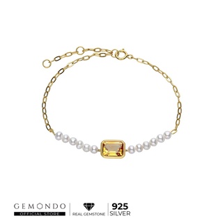 Gemondo สร้อยข้อมือเงินแท้ 925 ชุบทอง 18K ประดับซิทริน (Citrine) และไข่มุก (Pearl) : สร้อยข้อมือพลอย พลอยเหลือง