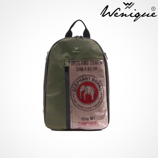 Backpack กระเป๋า เป้สะพายหลัง ลายช้างแดง พื้นเขียว ขนาด 46*35*18 ซม. (D001)