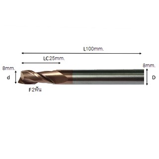 Endmill Dia. 1-16 มม. 2Flute ยาว 100มม. ดอกกัดเหล็ก/สเเตนเลส