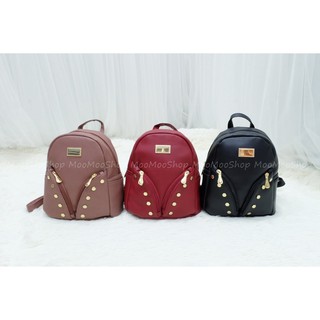GB-0305 กระเป๋าสะพายเป้มินิ หนัง PU นิ่ม แต่งอะไหล่และหมุดสีทอง