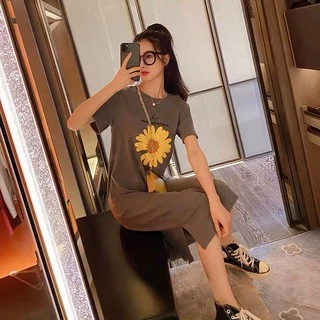 ชุดกระโปรงยาวผ้ายืด ลายดอกเดซี่