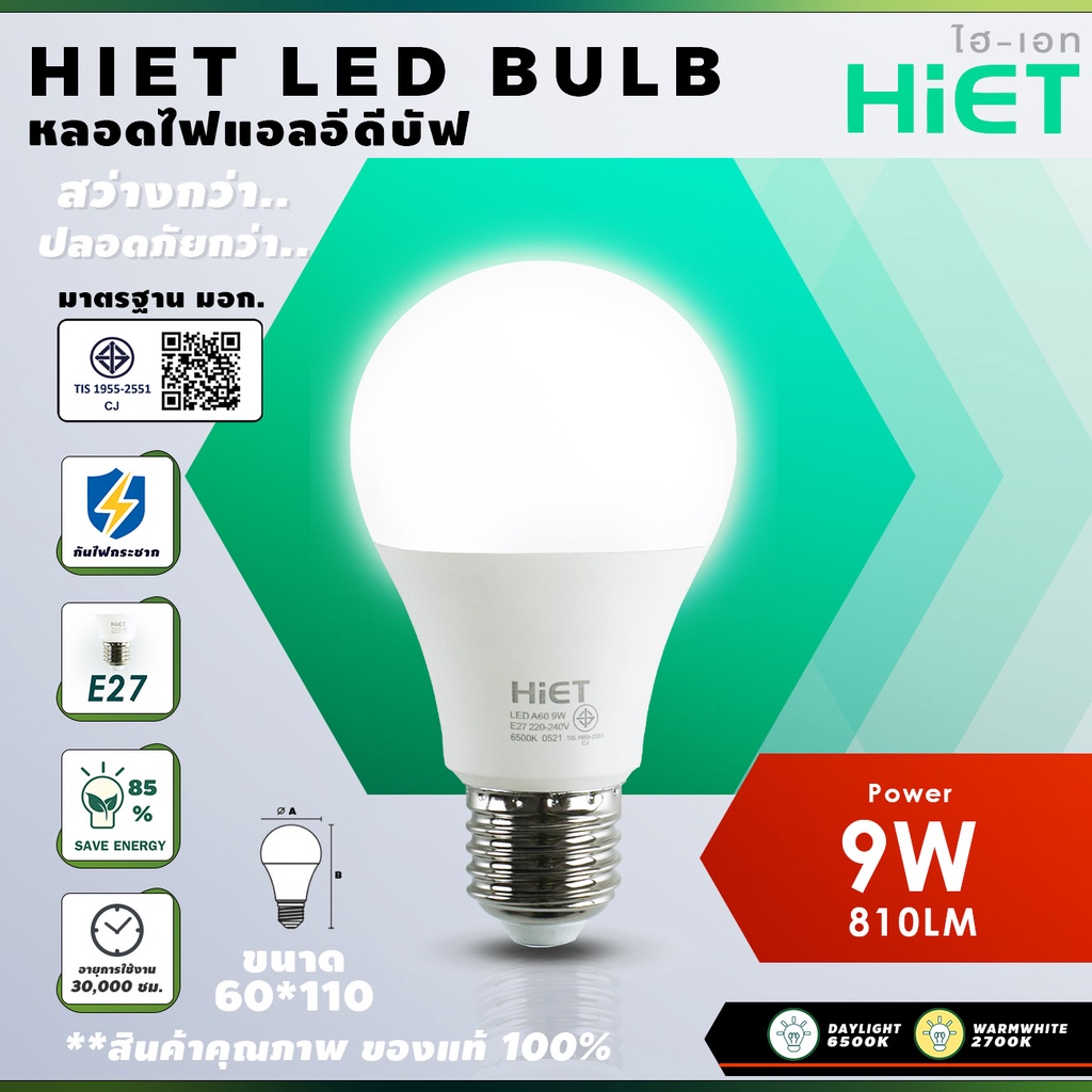 หลอดไฟ HiET LED bulb ขนาด 9W