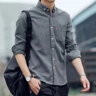 [การจัดส่งในท้องถิ่น] เสื้อเชิ้ตแขนยาว ทรงหลวม สไตล์เกาหลี วินเทจ แฟชั่นสำหรับผู้ชาย ขนาด