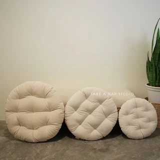 เบาะรองนั่ง กลม ผ้าฝ้ายดิบ สีเบจ หนาอย่างดี สไตล์ญี่ปุ่น minimal บรรจุใยโพลีเอสเตอร์เกรด A 100%