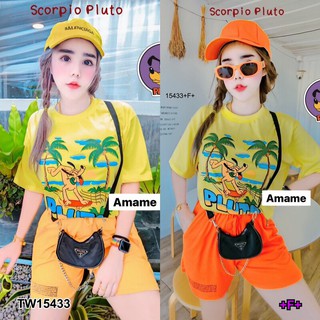 CS15433 Set 2 ชิ้น เสื้อยืดแขนสั้น ผ้าคอตตอนสกรีนลายกราฟฟิก