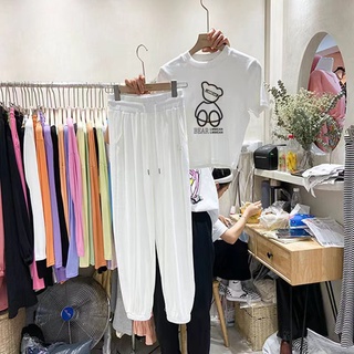 ชุดกีฬาลำลอง แฟชั่นผู้หญิง เซ็ต2ชิ้น เสื้อยืดแขนสั้น+กางเกงข…