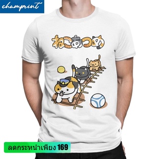 เสื้อยืดแขนสั้นลําลอง พิมพ์ลาย Neko Atsume Conductor Kawaii Cat Game Kitty สําหรับผู้ชาย