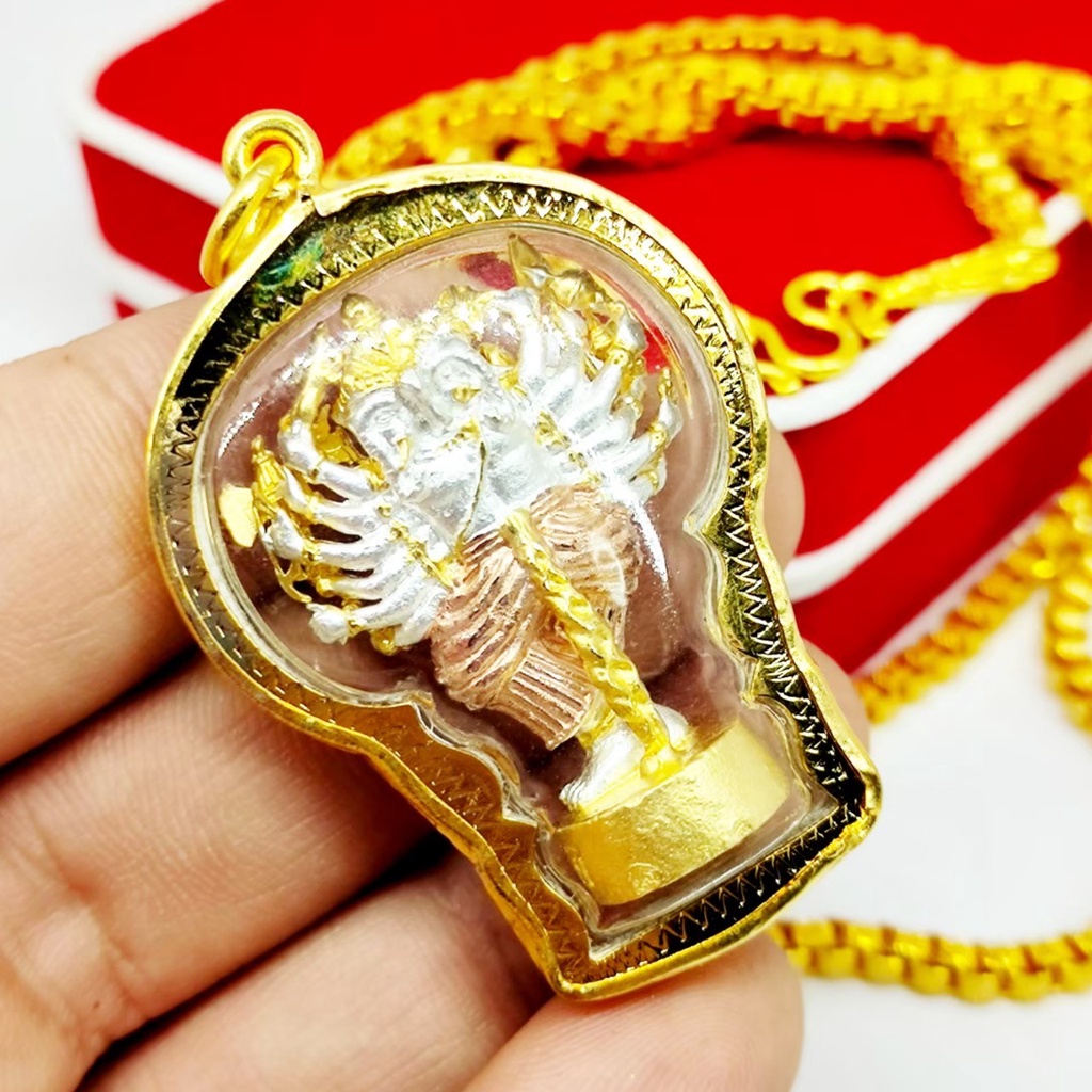 พระพิฆเนศปางลีลา วีระคณปติ เนื้อทองสามกษัตริย์ งานเลี่ยมทองไมครอนเกรดAกันน้ำ เข้าพิธีปลุกเสกที่วัดแขกสีลมและพิธีคเณศจตุร