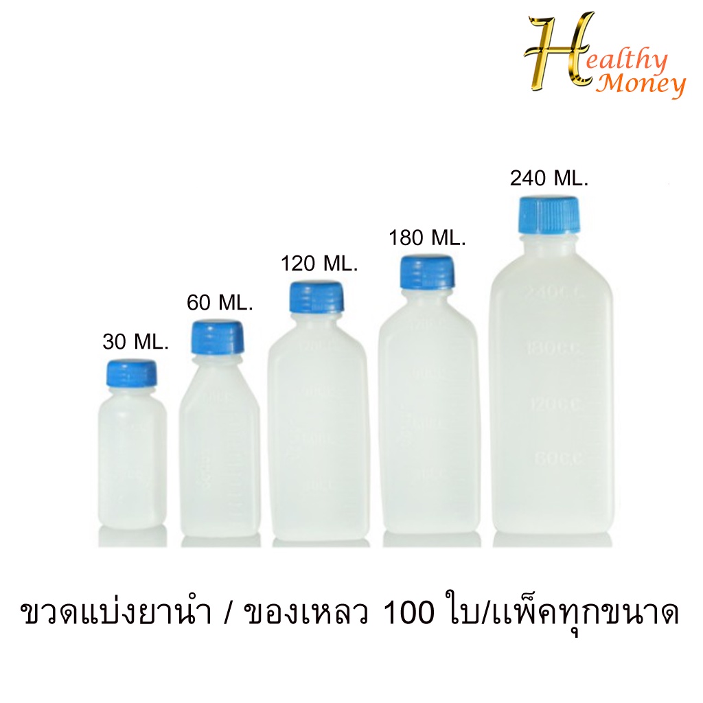 ขวดขวดพลาสติก แบ่งยา พร้อมฝา  มี 5 ขนาด 1 ห่อ บรรจุ 100 ขวด ((พร้อมส่ง))