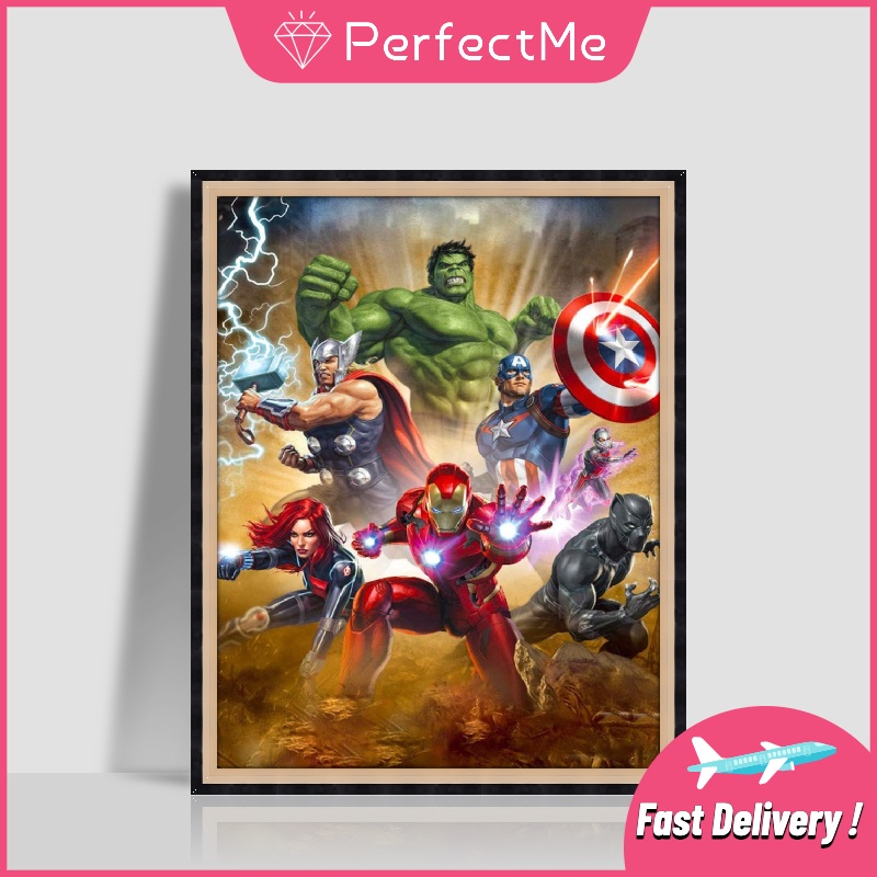 [Pm] ภาพจิตรกรรมลาย Hero ติดประดับเพชร DIY ติดประดับเพชรสําหรับติดตกแต่งผนังบ้าน 30x40ซม. 卡通 5244